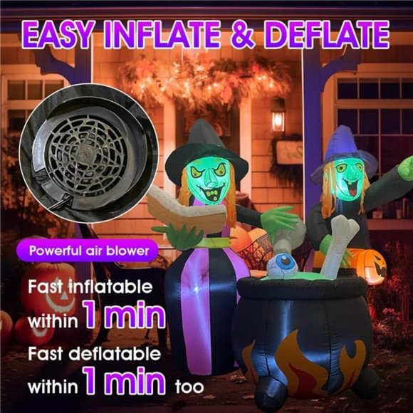 Halloween Inflatables Witch Outdoor Decorations 6ft Jordan  6 FT Halloween Inflatables 2 Witches Blow Up Inflatables with Build-in LEDs